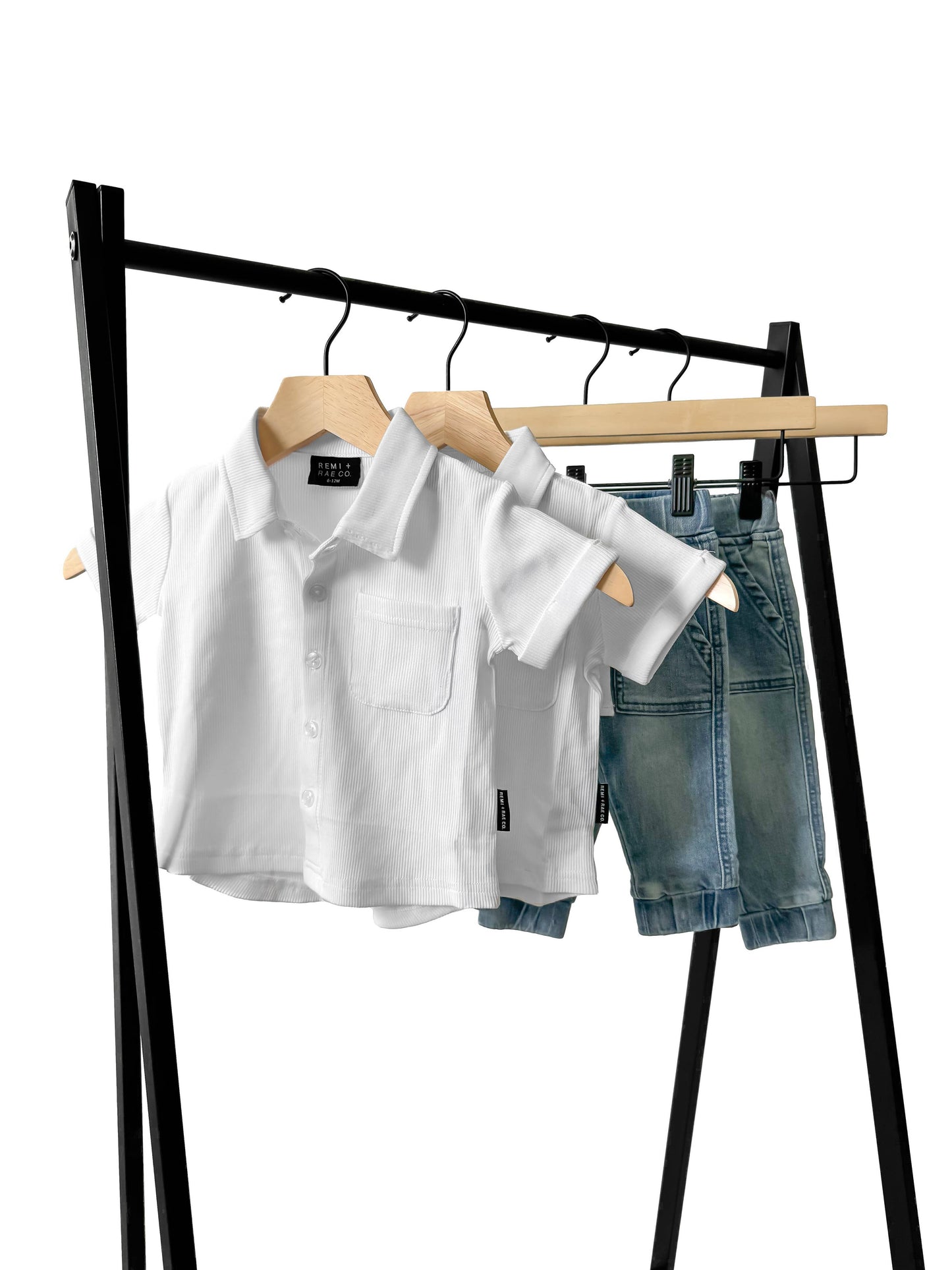 BAMBOO RIBBED BUTTON UP - WHITE: 4T