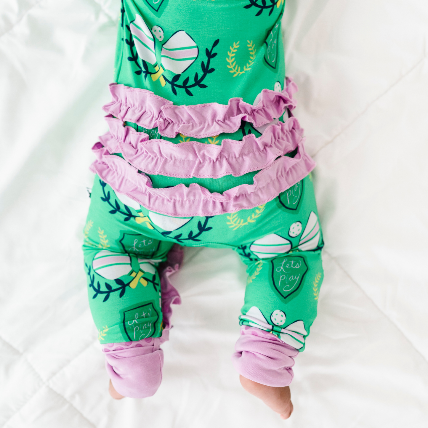 In a Pickle(ball) Convertible Footies with Ruffle: 3-6 Months