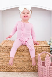 Birdie Bean Ruffle Convertible Romper- PINK POINTELLE