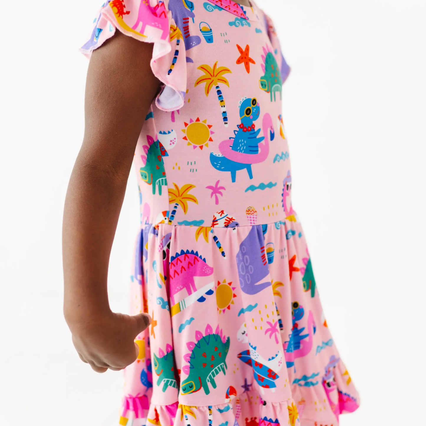 Pink Dino Baby Twirl Dress: 2T