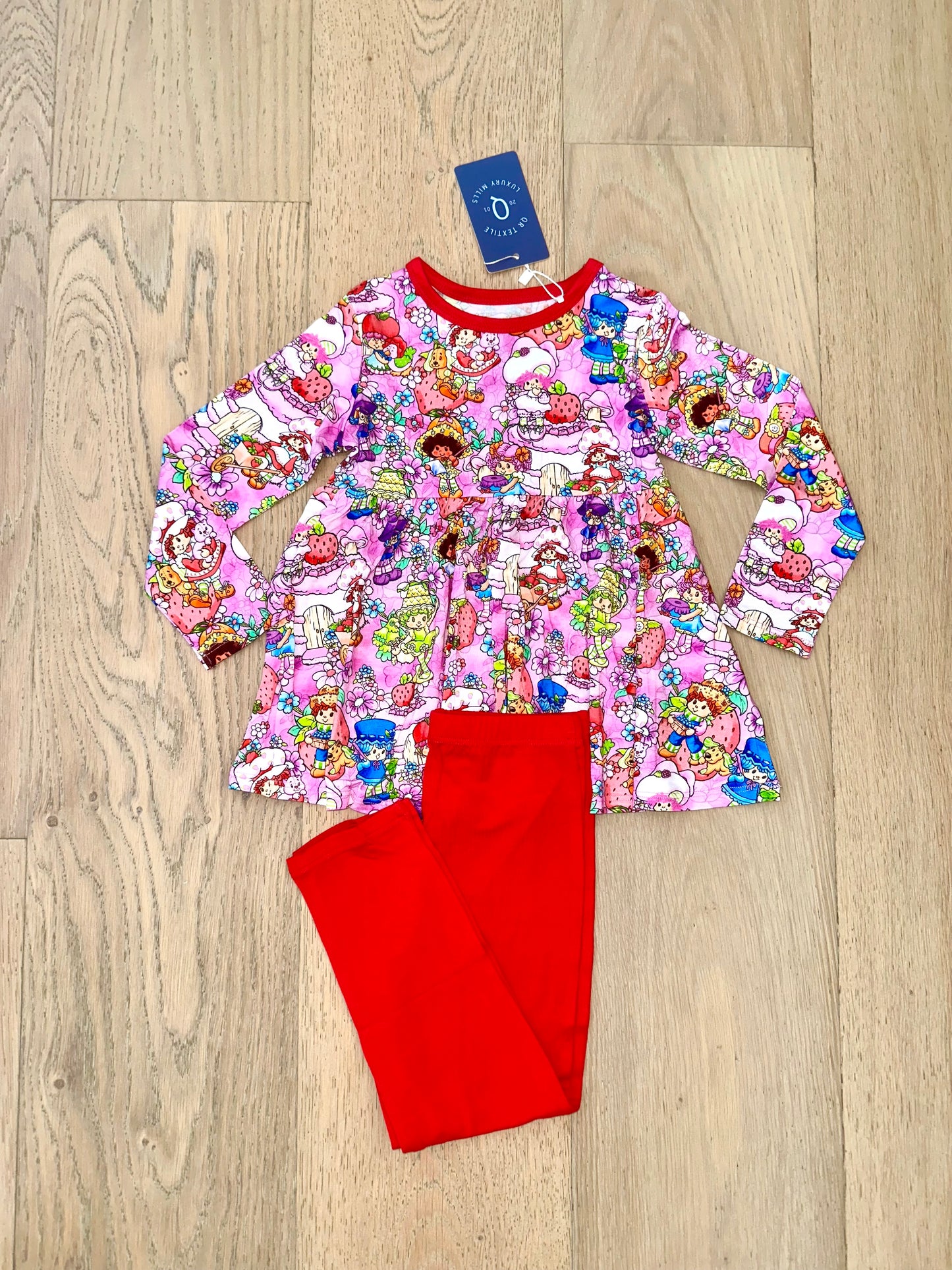 Bamboo Long Sleeve & Pants Peplum Set- STRAWBERRY FRIENDS
