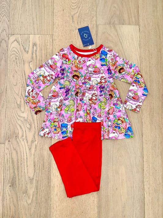 Bamboo Long Sleeve & Pants Peplum Set- STRAWBERRY FRIENDS