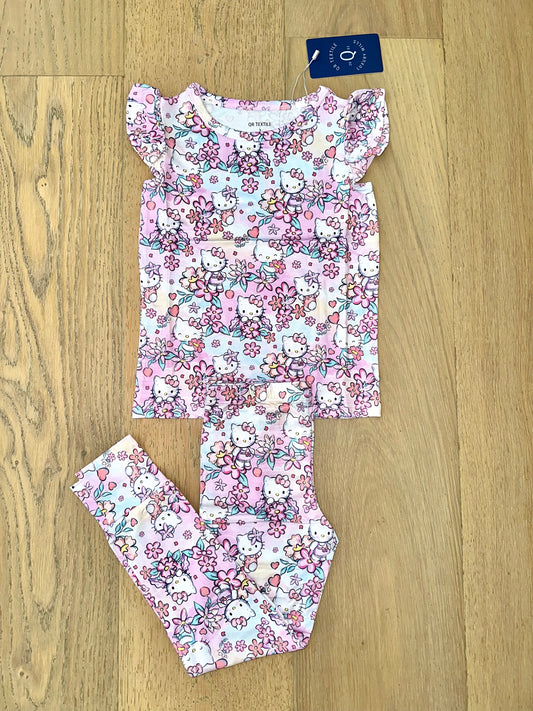 Bamboo Flutter Sleeve Lounge Set (PENELOPE)- HELLO FLORAL KITTY