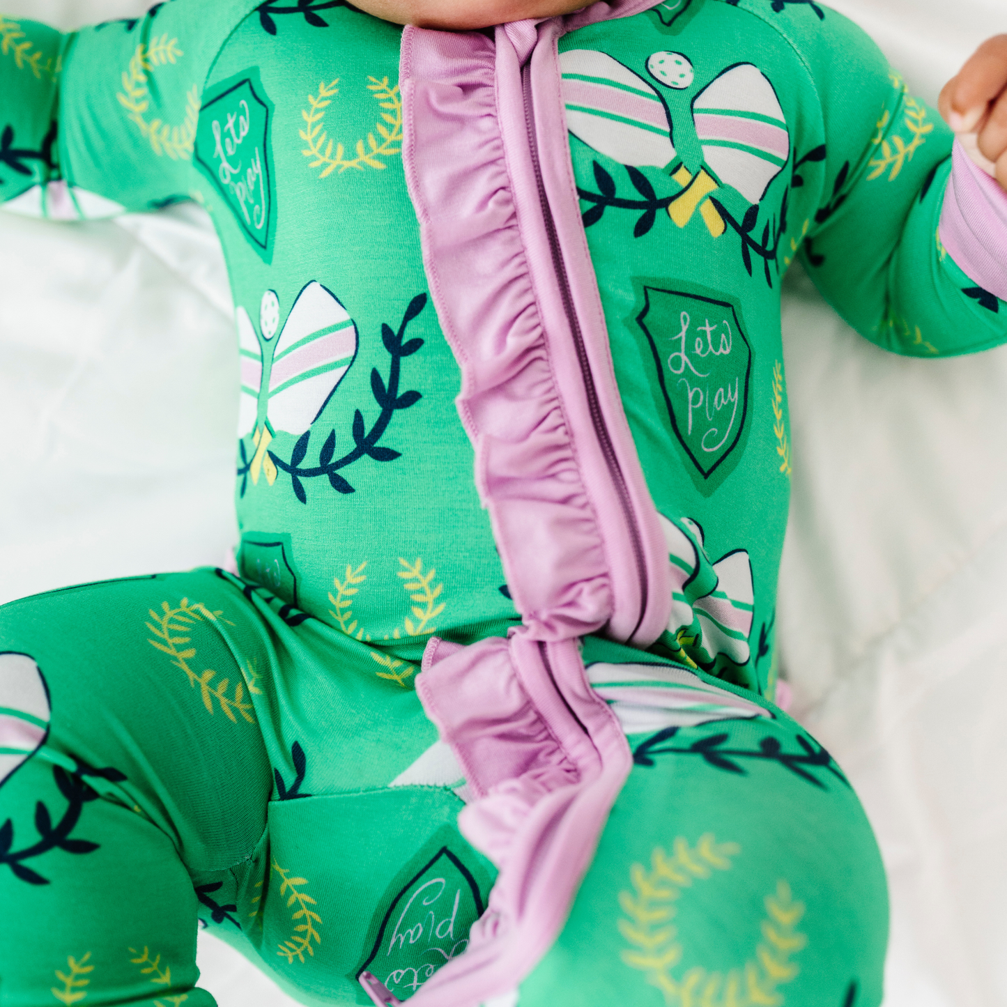 In a Pickle(ball) Convertible Footies with Ruffle: 6-12 Months