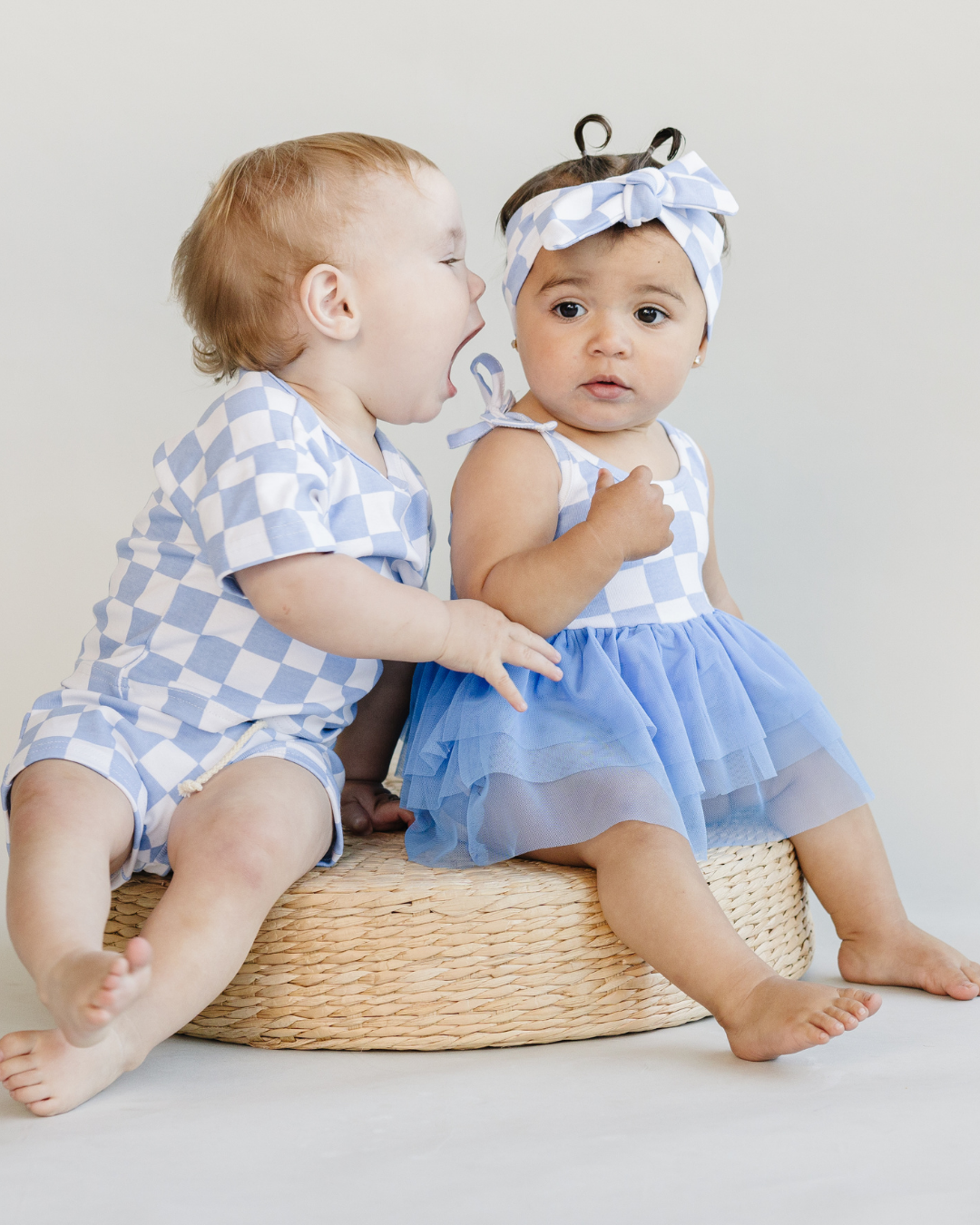 Tutu Romper | Checkered Blue: 2T
