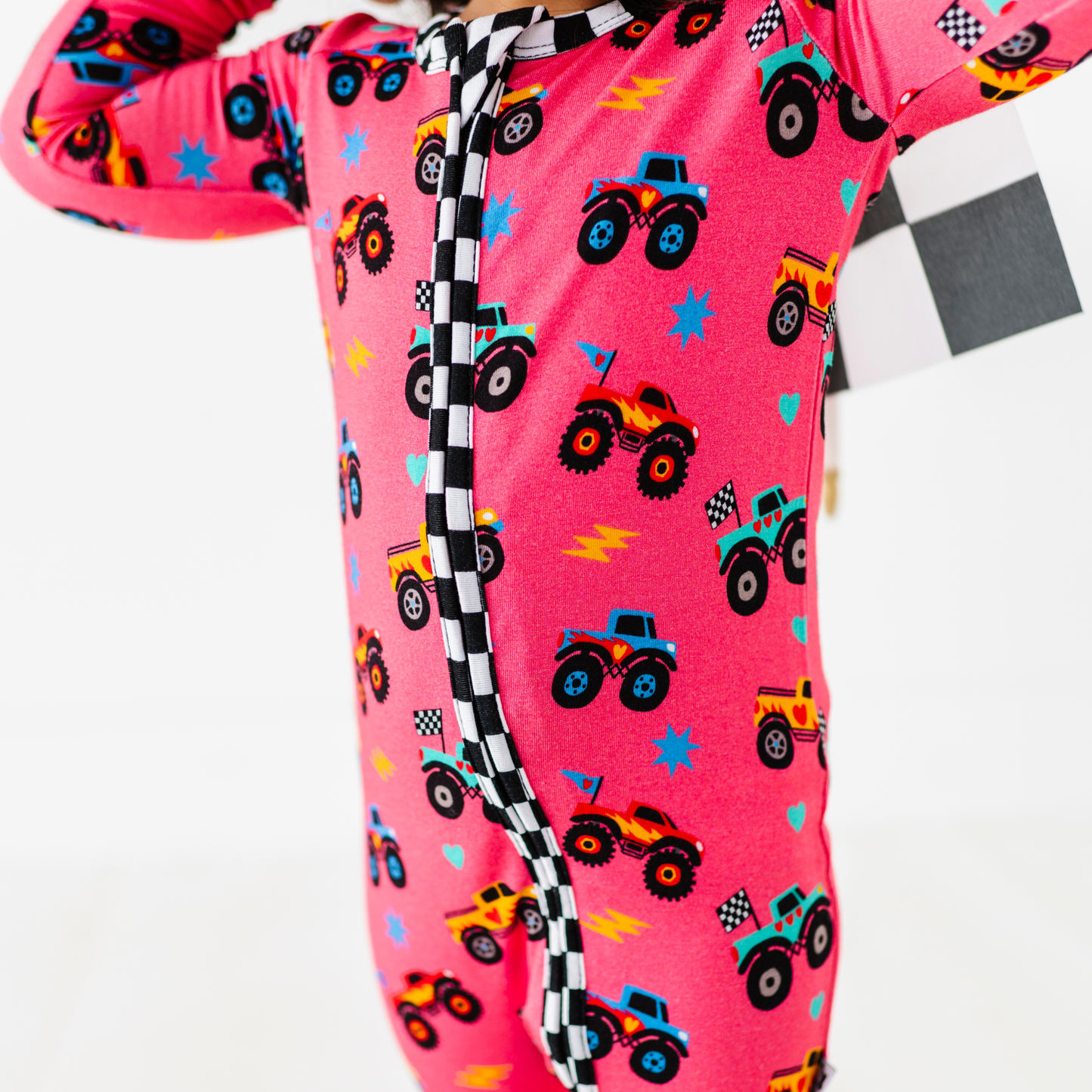 Pink Monster Truck Convertible Footie: 6-12 Months