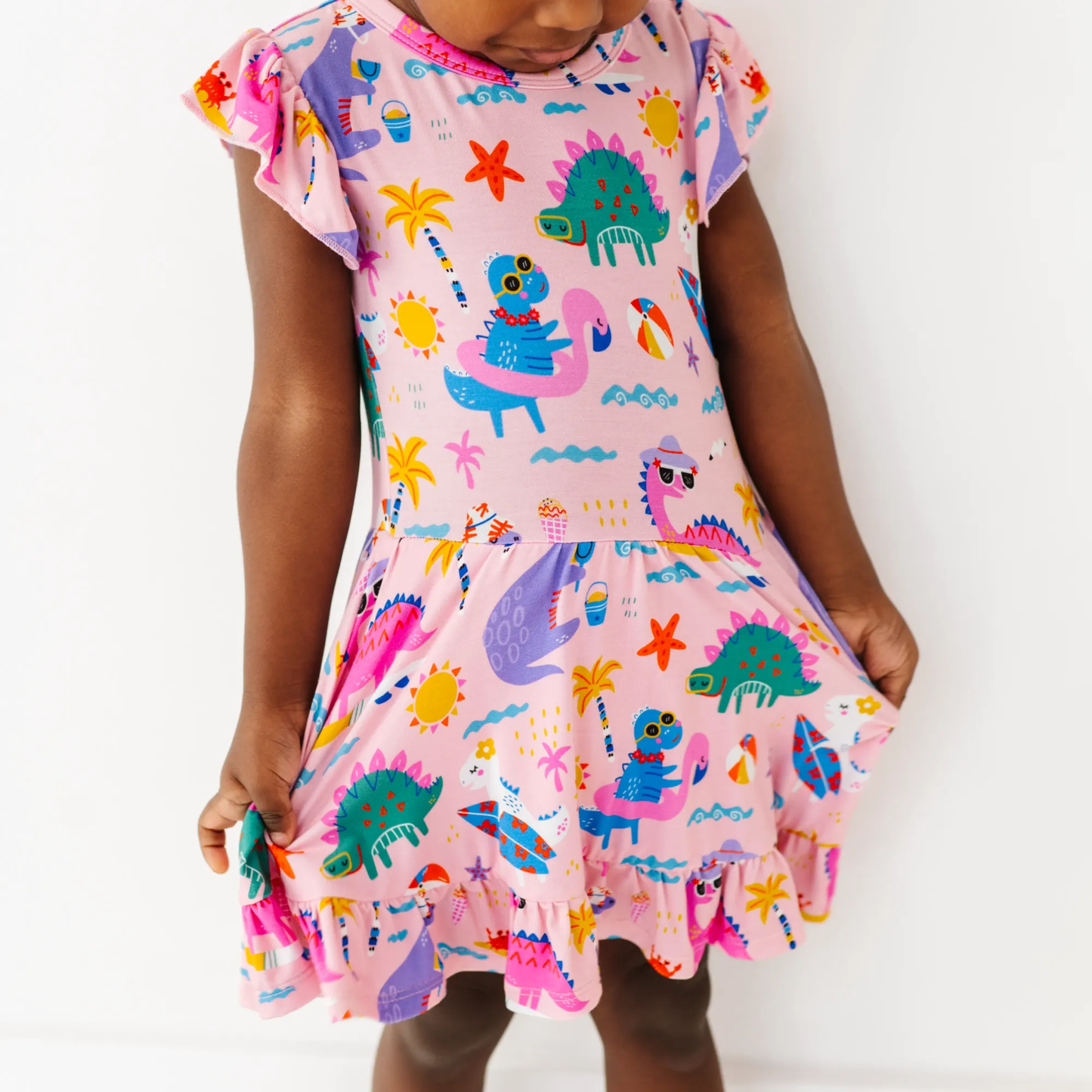 Pink Dino Baby Twirl Dress: 2T