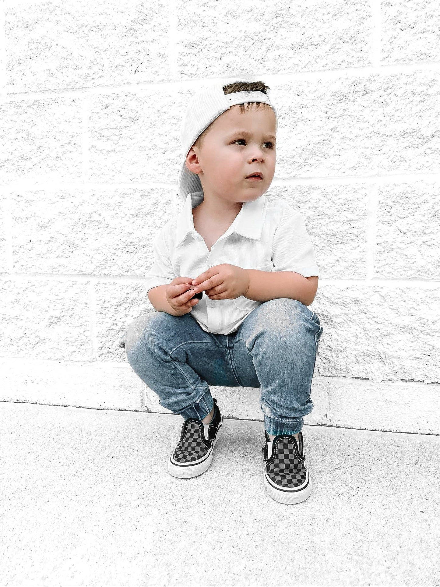 BAMBOO RIBBED BUTTON UP - WHITE: 12-18M
