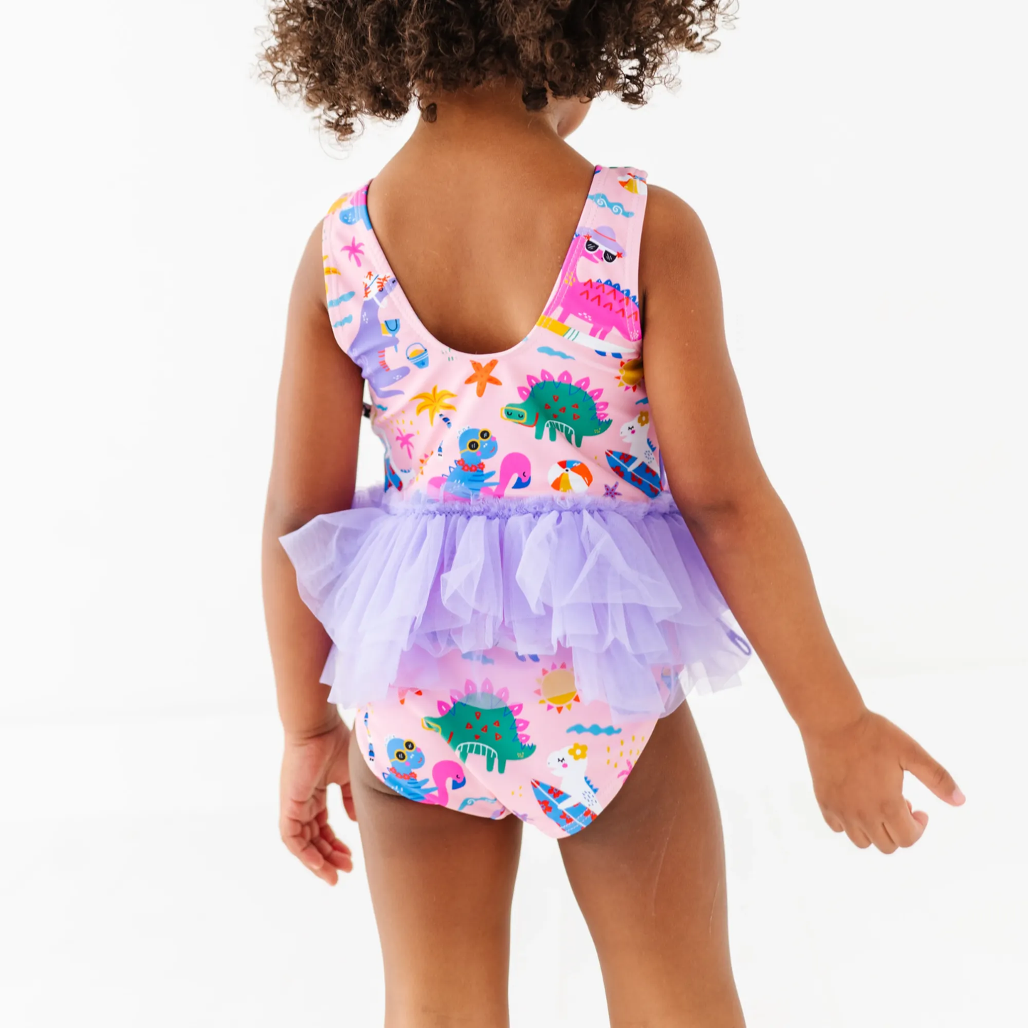 Pink Dino Girls Swimsuit With Tutu: 4T