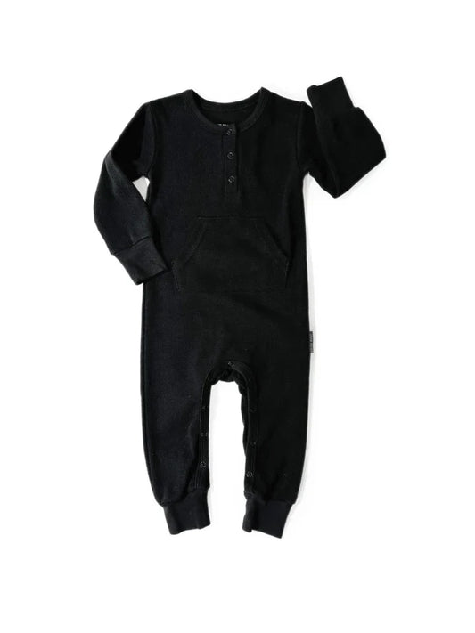 Little Bipsy Waffle Romper- BLACK