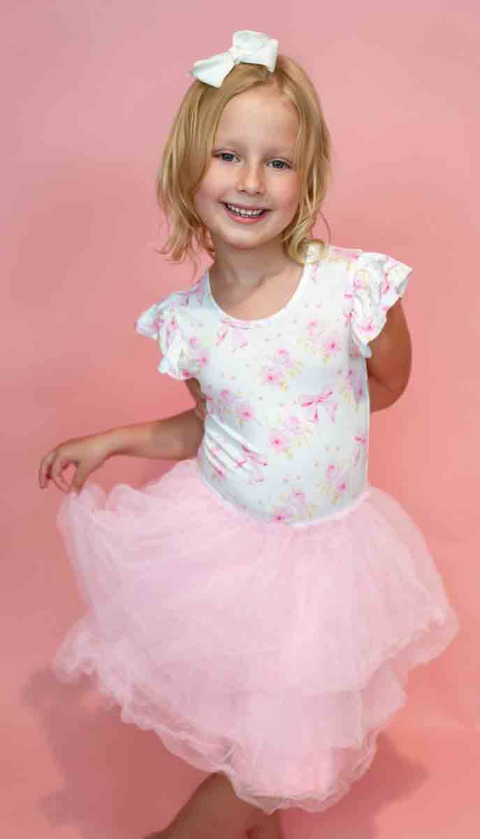 Girls Short Sleeve Bamboo Tiered Tulle Dress- WHIMSICAL & WILD RIBBONS & ROSES