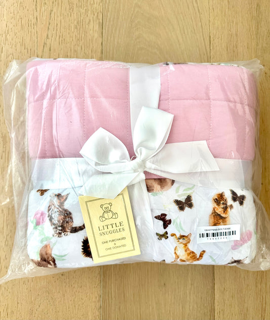 3 Layer Bamboo Blanket- LARGE QUILTED 60X80 -SIMPLE THINGS PLAYFUL KITTENS