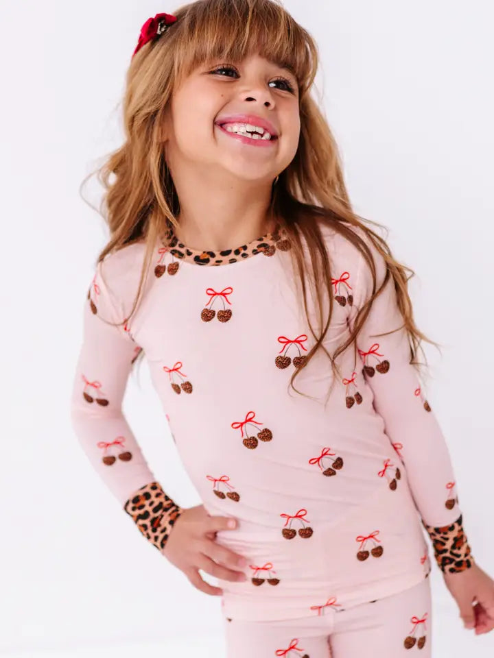 Leopard Love Cherry Valentine Kids Pajamas