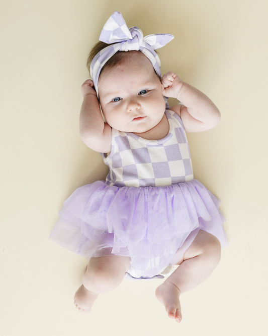 Tutu Romper | Checkered Lavender: 18-24M