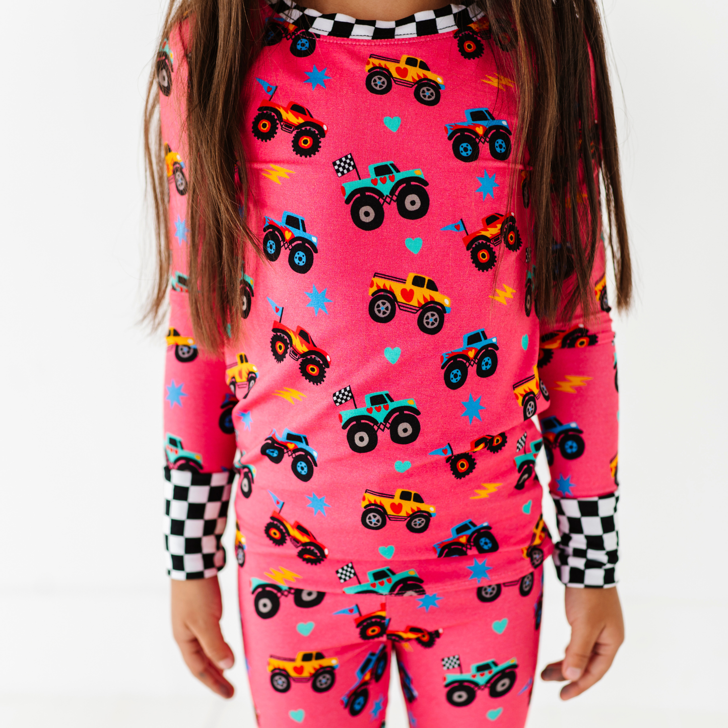 Pink Monster Trucks Kids Pajamas: 9/10Y