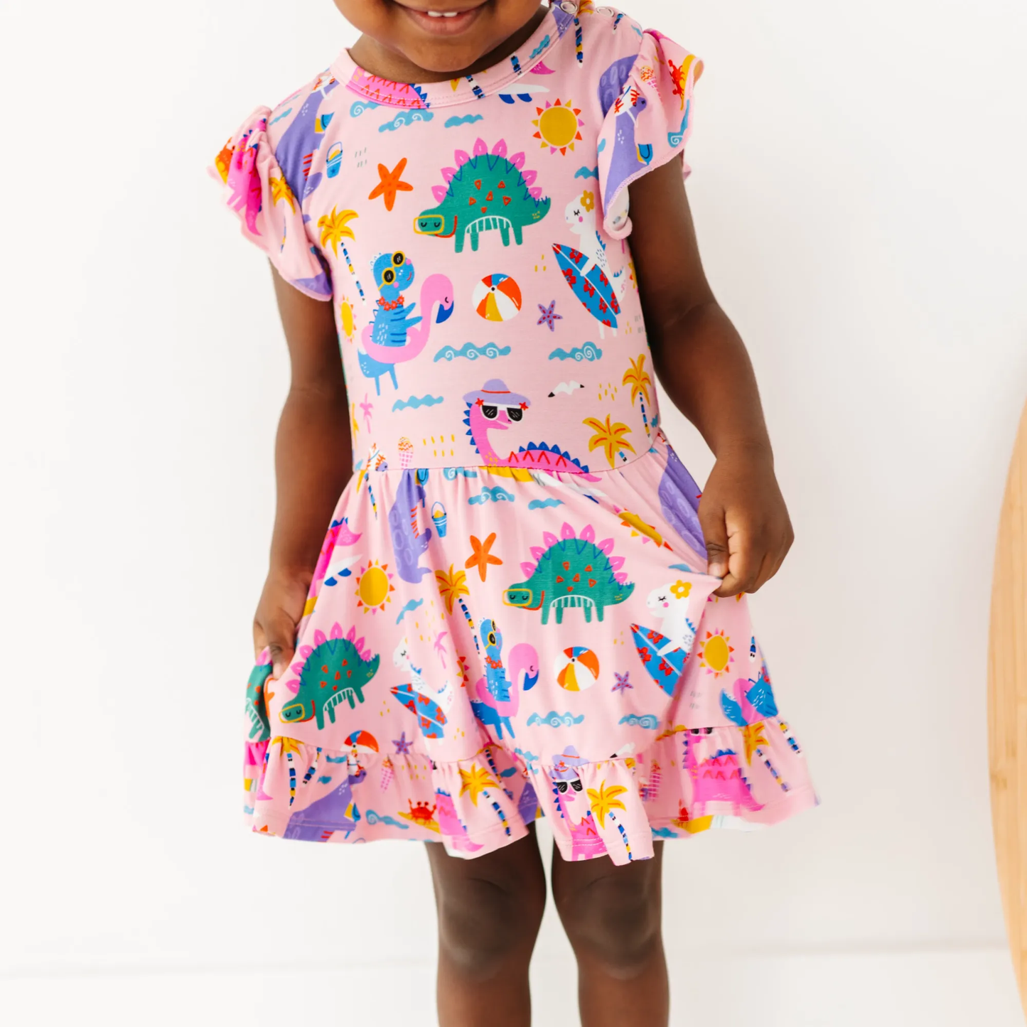 Pink Dino Baby Twirl Dress: 2T