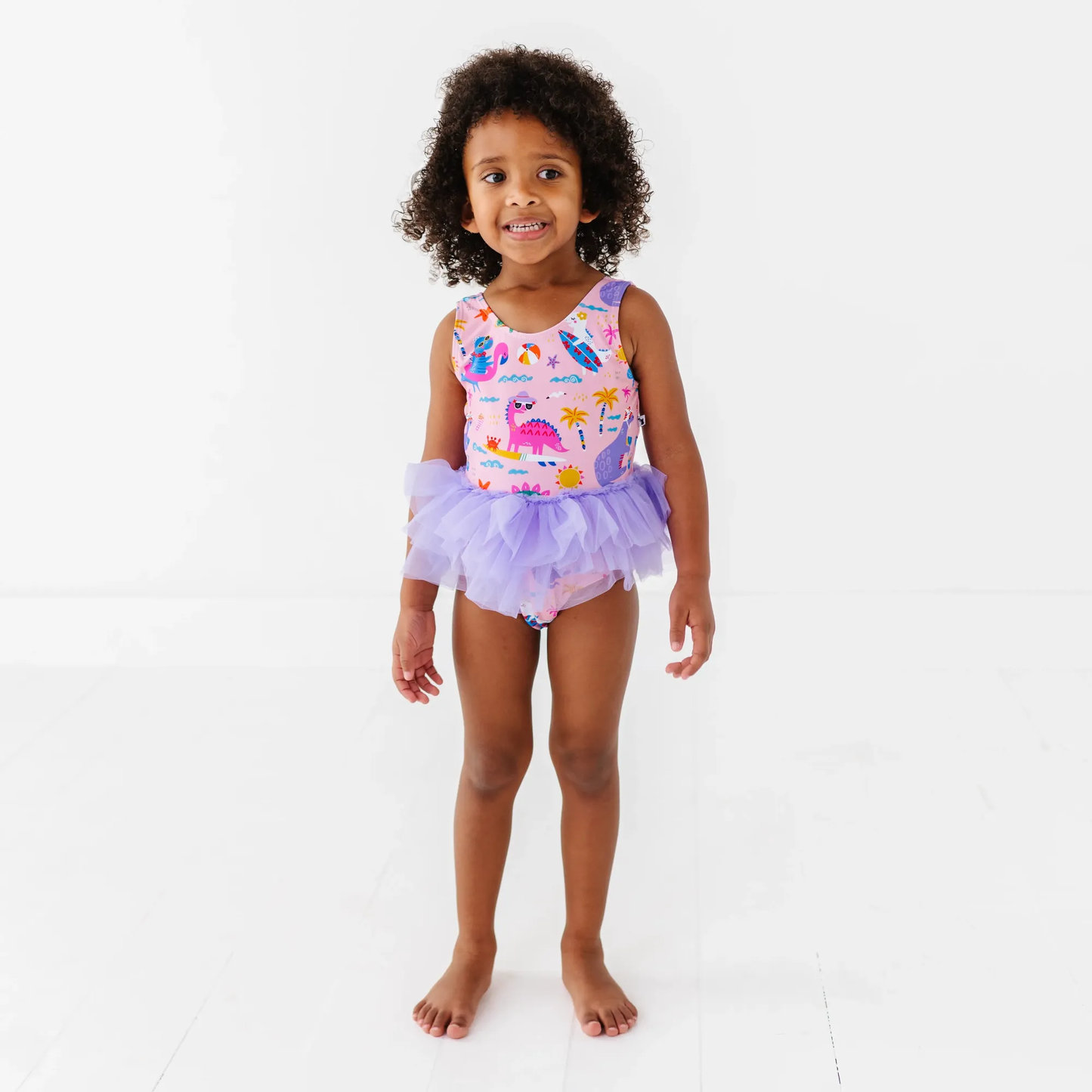 Pink Dino Girls Swimsuit With Tutu: 4T