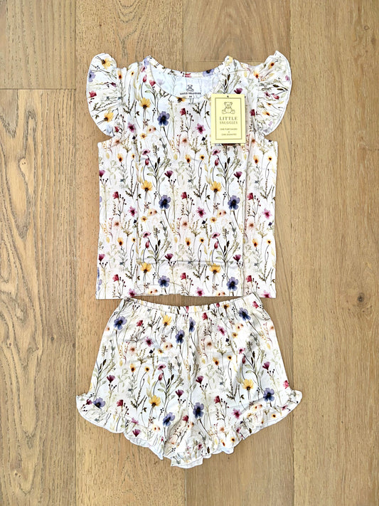 Bamboo Flutter Sleeve & Shorts Lounge Set (OLIVIA)- WILD MEADOWS
