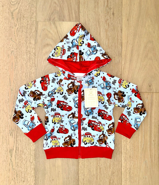 Kids Bamboo Full Zip Hoodie Sweatshirt- LOVE BUG PIT STOP LOVE CARS