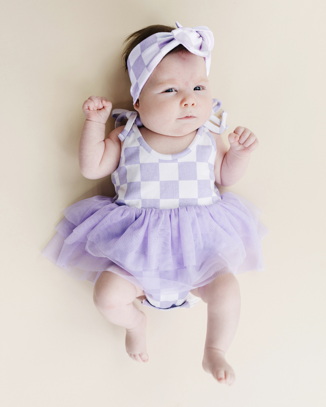 Tutu Romper | Checkered Lavender: 18-24M