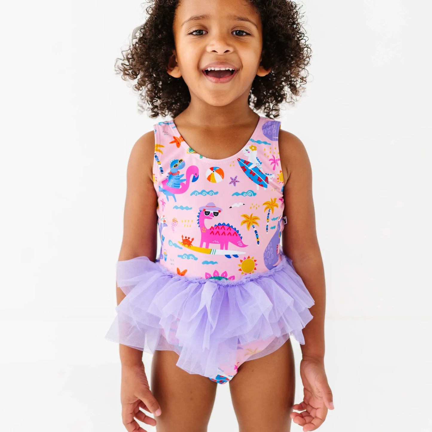 Pink Dino Girls Swimsuit With Tutu: 4T