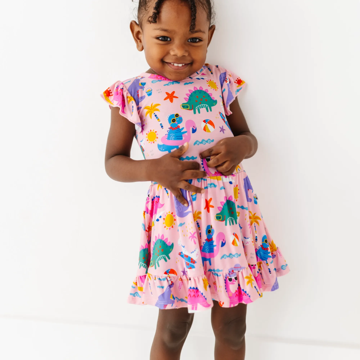 Pink Dino Baby Twirl Dress: 2T