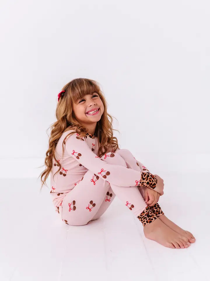 Leopard Love Cherry Valentine Kids Pajamas