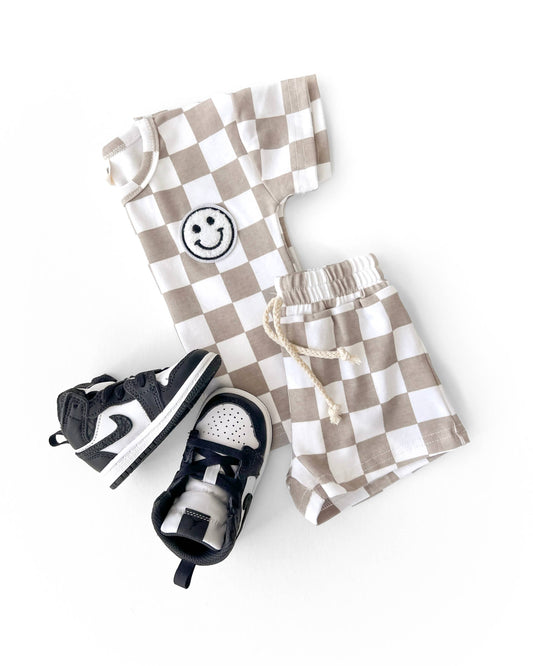 Checkered Shorts Set | Latte: 3T
