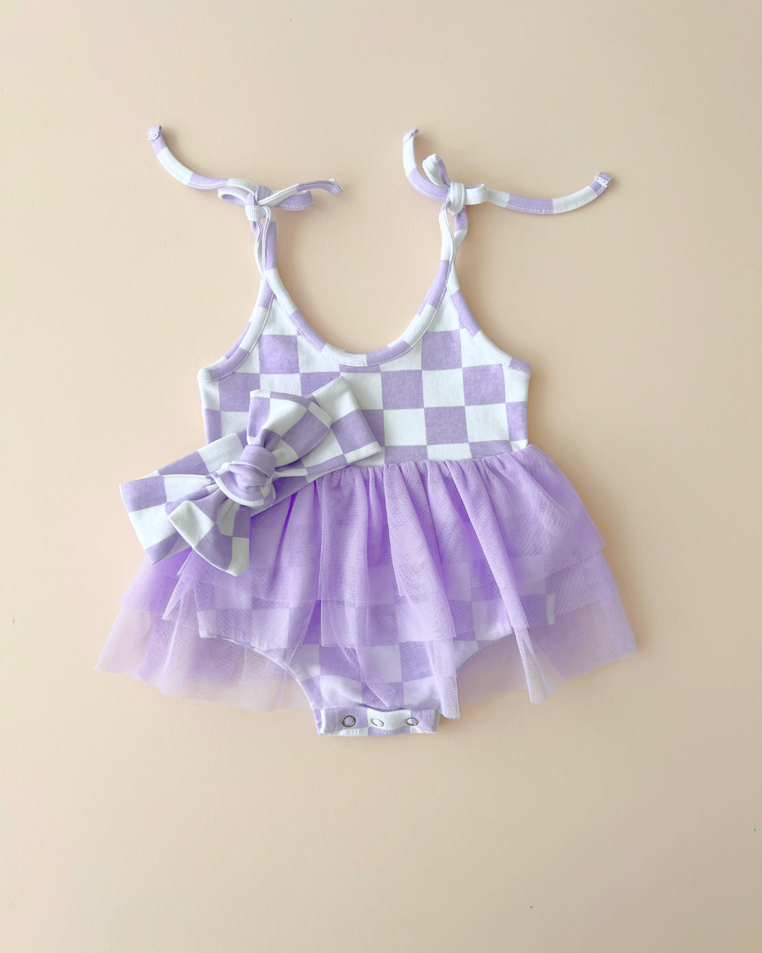 Tutu Romper | Checkered Lavender: 18-24M