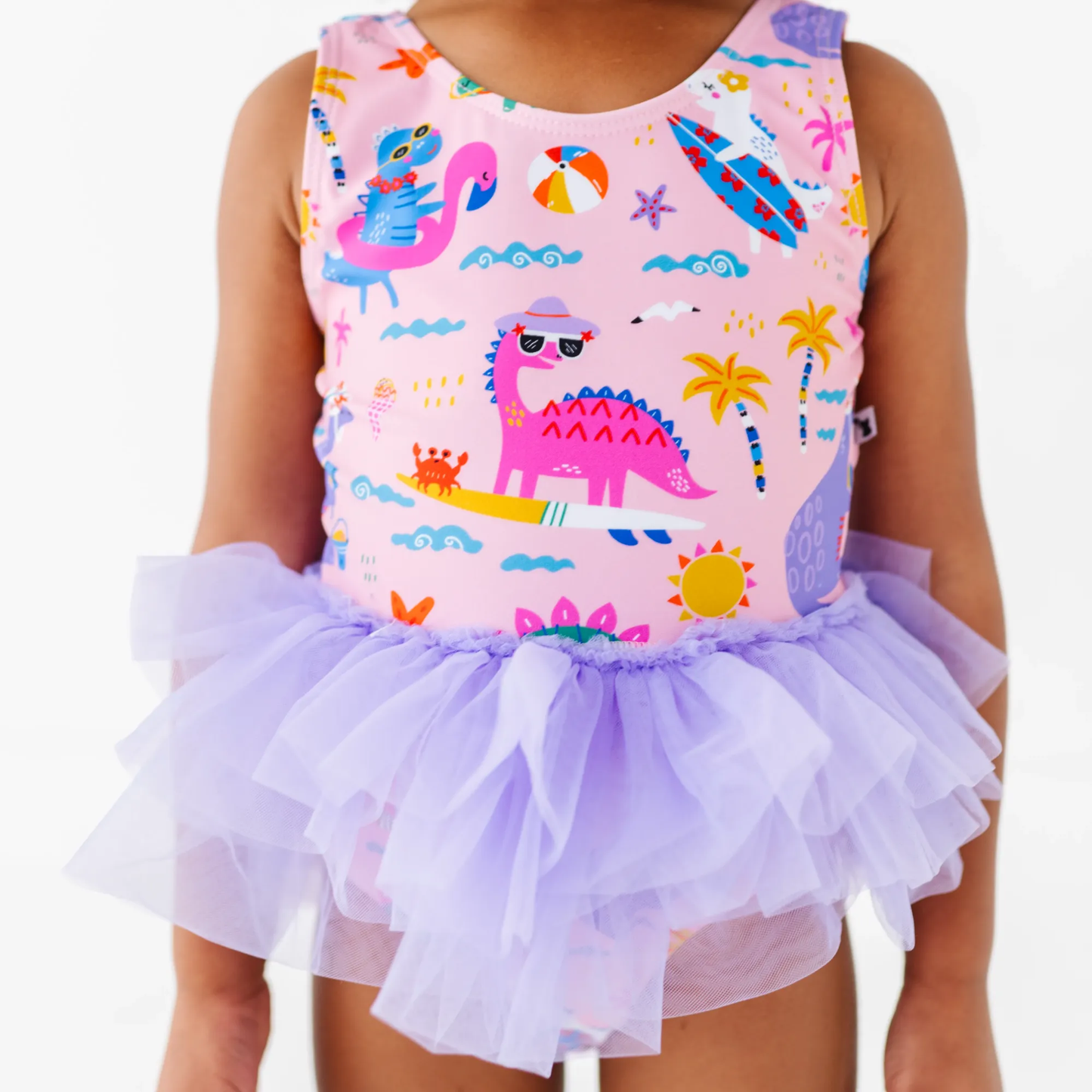 Pink Dino Girls Swimsuit With Tutu: 4T