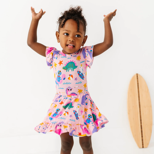 Pink Dino Baby Twirl Dress: 2T