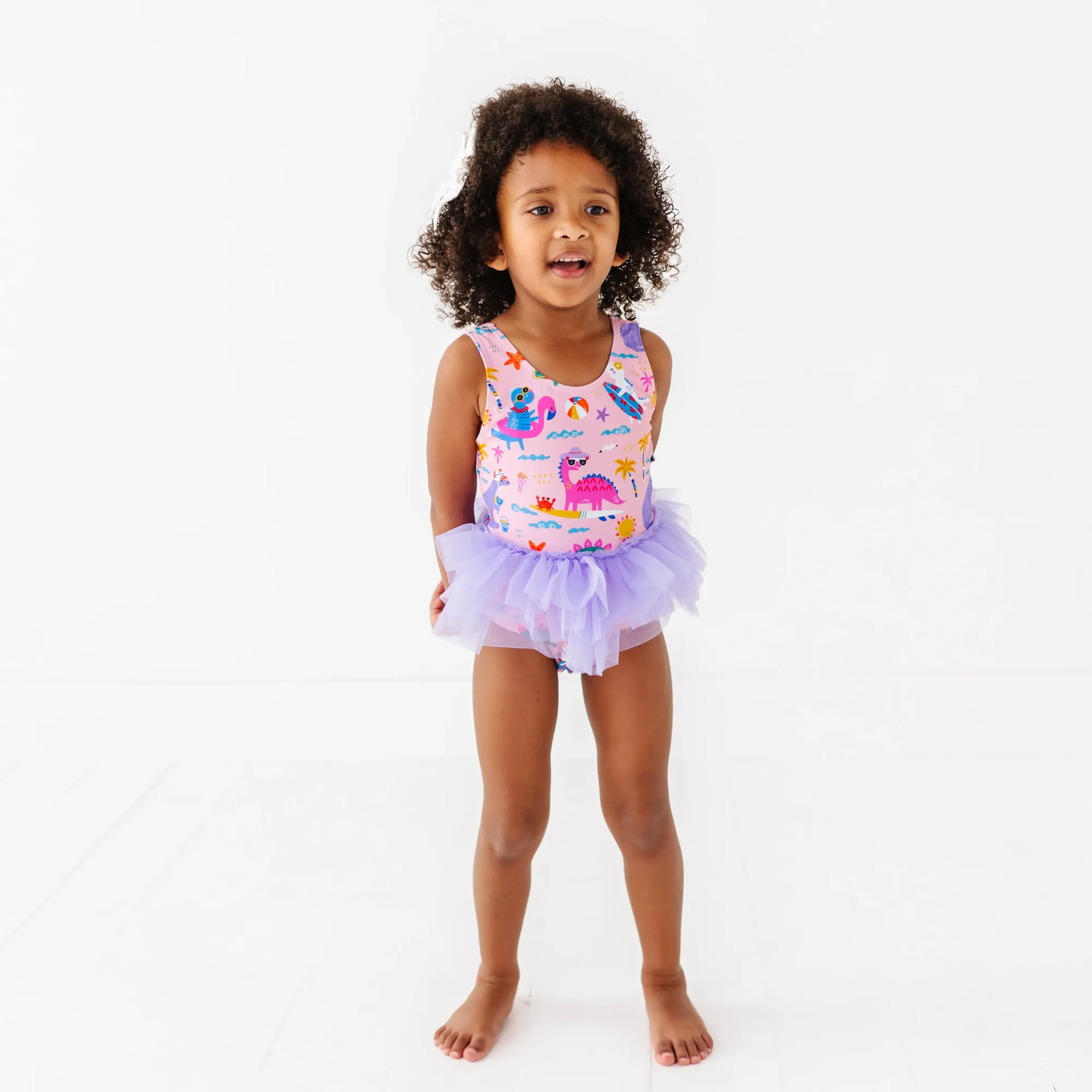 Pink Dino Girls Swimsuit With Tutu: 4T