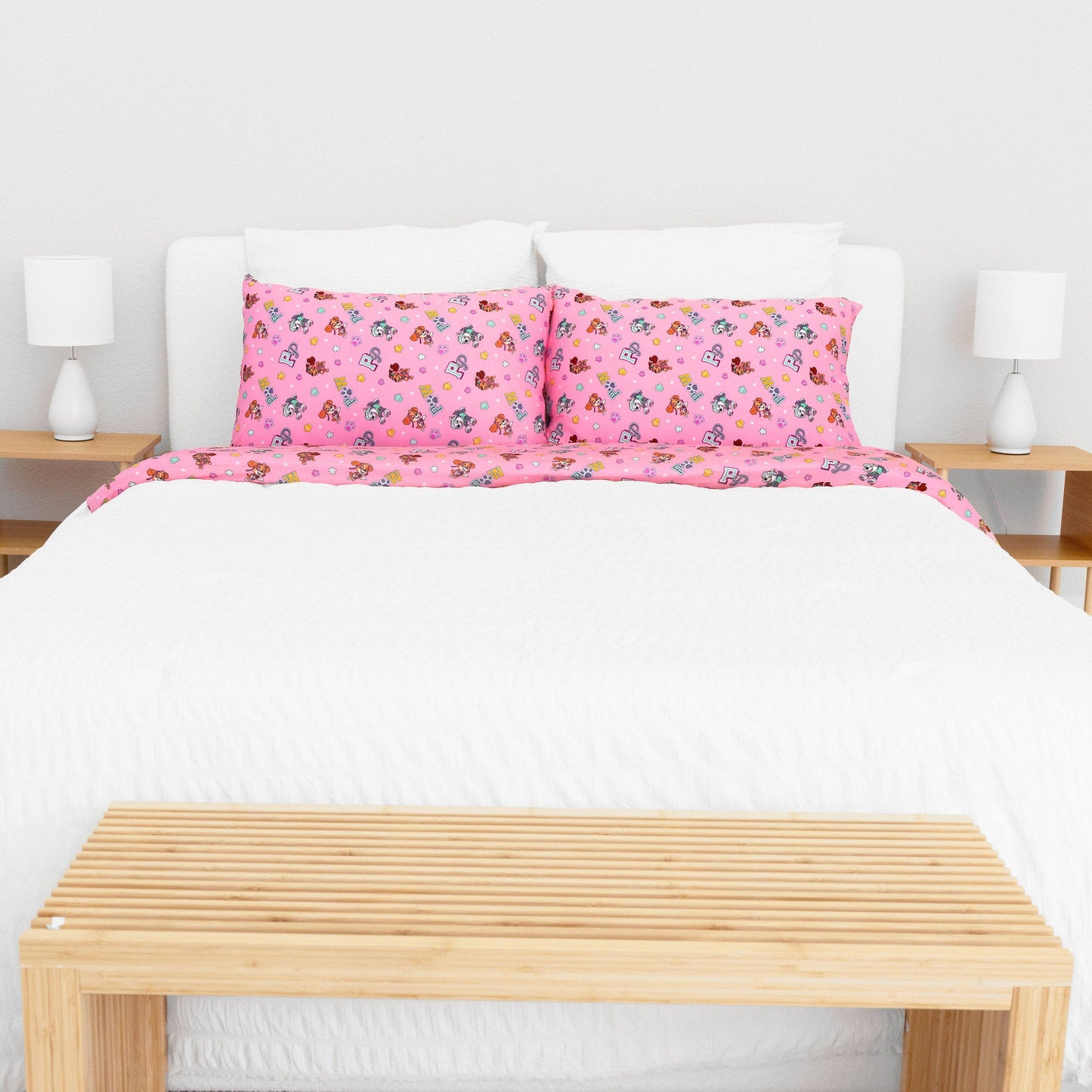 PAW Patrol: Varsity Pink Bamboo Bed Sheet Set: Full