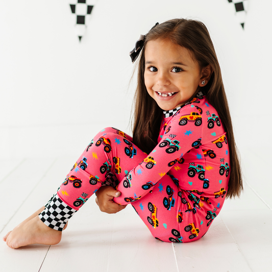 Pink Monster Trucks Kids Pajamas: 2T