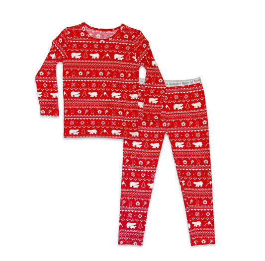 Christmas Pajamas: Polar Isle Red Bamboo Kids Two-Piece Set: 12/14Y