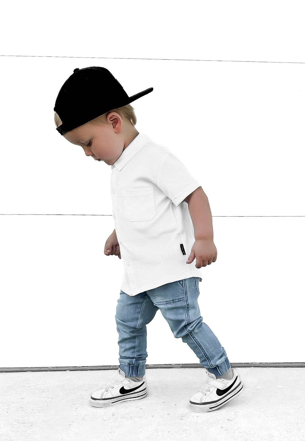 BAMBOO RIBBED BUTTON UP - WHITE: 4T