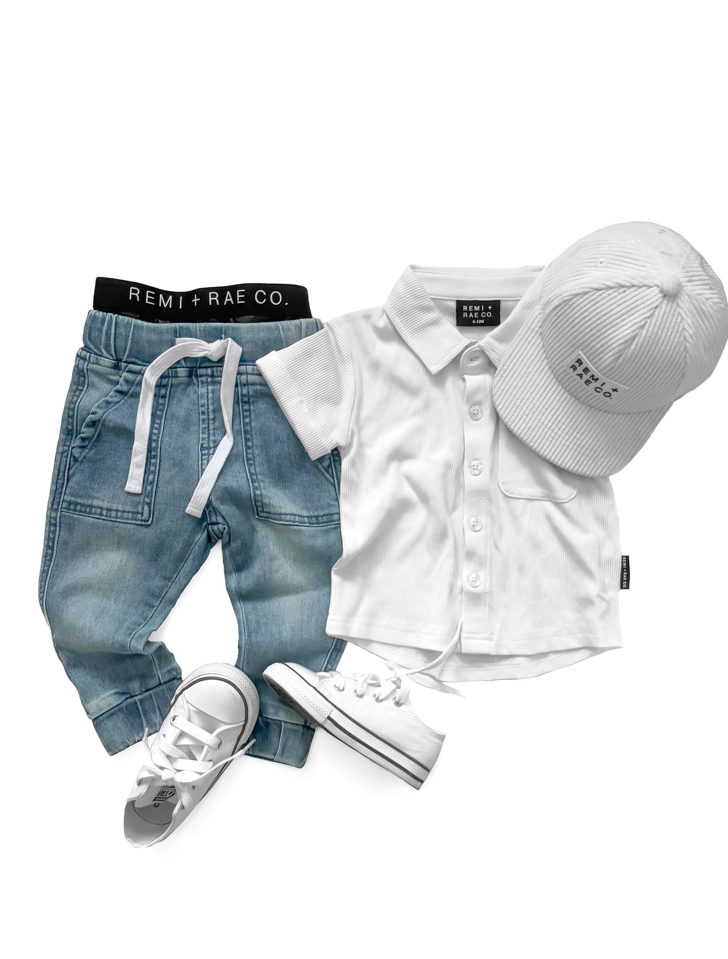 BAMBOO RIBBED BUTTON UP - WHITE: 12-18M