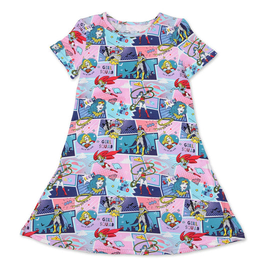 Justice League Heroines Bamboo Short Sleeve Dress: 3T