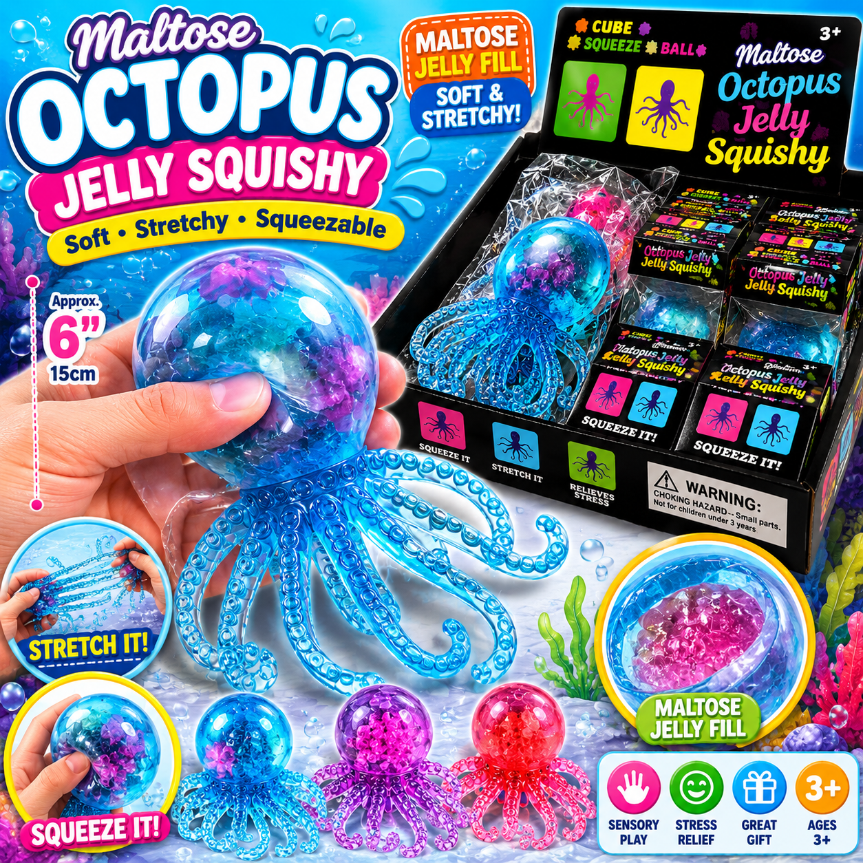 Octopus Jelly Squishy – Super Soft Sensory Stress Relief Toy