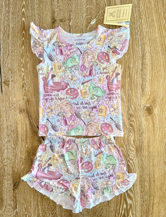 Bamboo Flutter Sleeve & Shorts Lounge Set (OLIVIA)- LAZY DAYS TANGLED UP