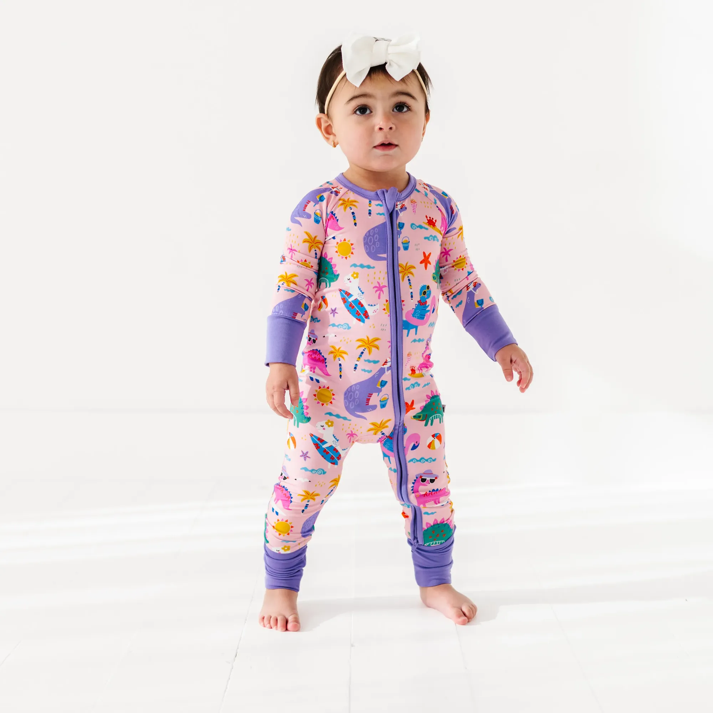 Pink Dino Convertible Footie: 6-12 Months