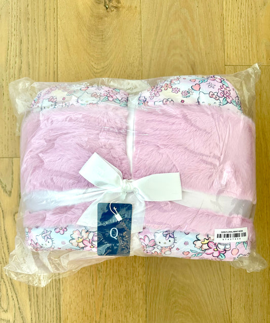 Large Minky Lush Blanket 60x80- HELLO FLORAL KITTY