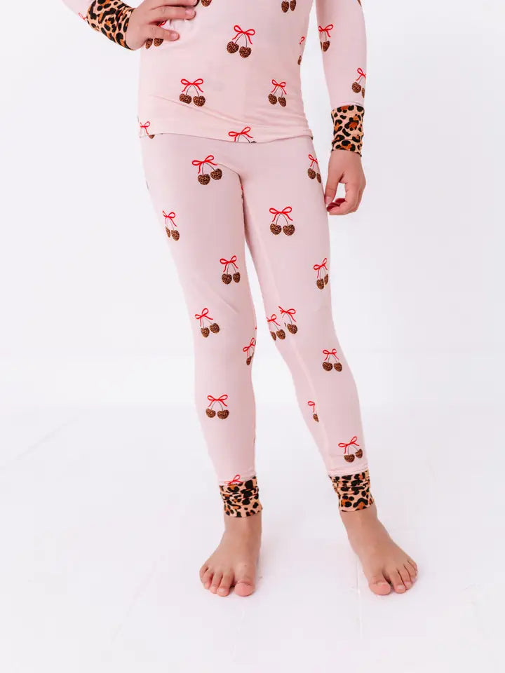 Leopard Love Cherry Valentine Kids Pajamas