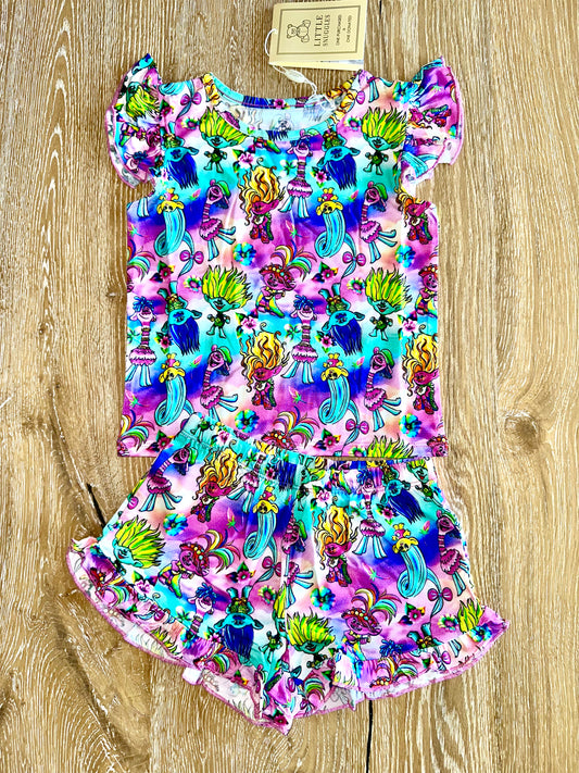 Bamboo Flutter Sleeve & Shorts Lounge Set (OLIVIA)- BEAUTIFULLY BOLD DANCE DANCE DANCE