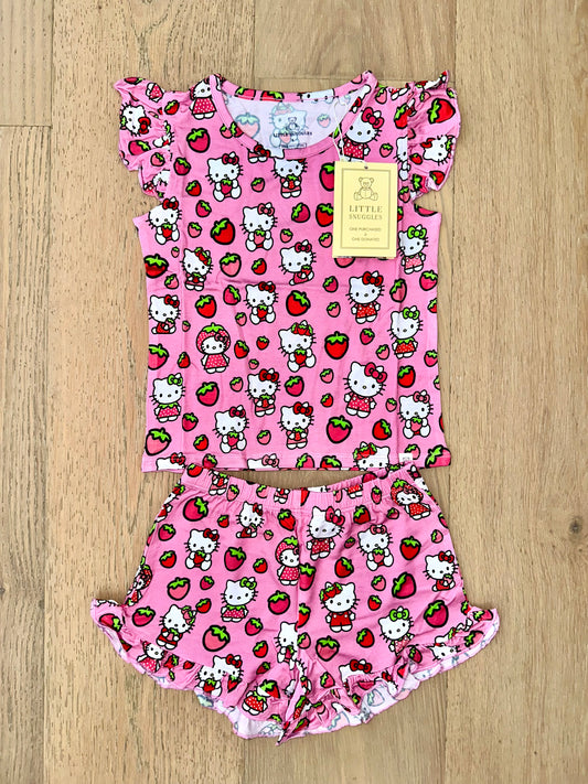 Bamboo Flutter Sleeve & Shorts Lounge Set (OLIVIA)- STRAWBERRY HELLO KITTY