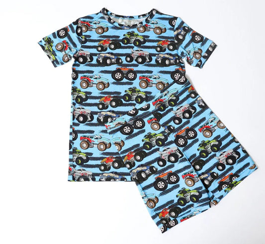 Bamboo Short Sleeve Shorts Lounge Set (Bentley)- MONSTER TRUCKS