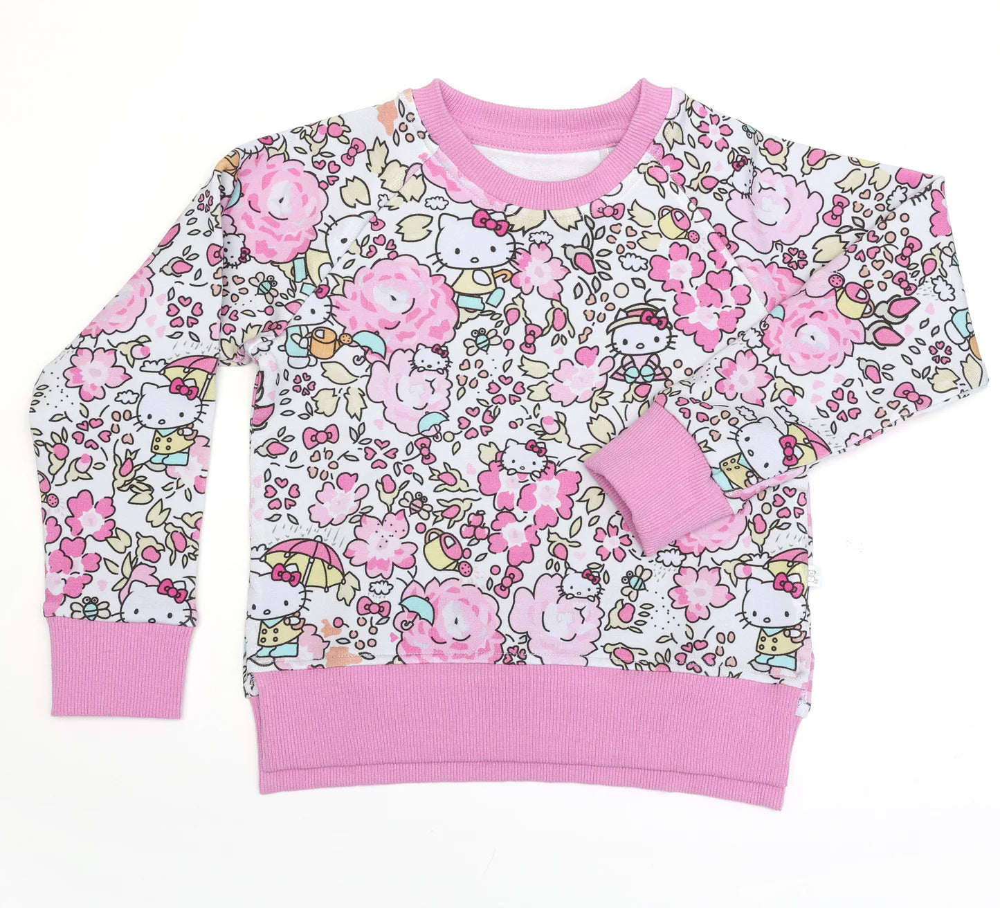 Bamboo Terry Crew Neck Sweatshirt- FLOWER GARDEN HK HELLO KITTY