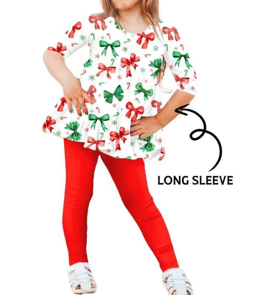 Bamboo Long Sleeve & Pants Peplum Set- MERRY & BRIGHT WRAPPED IN A BOW