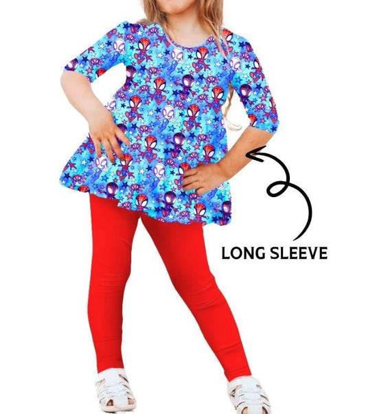 Bamboo Long Sleeve & Pants Peplum Set-FAN FAVORITE SPIDER SPACE