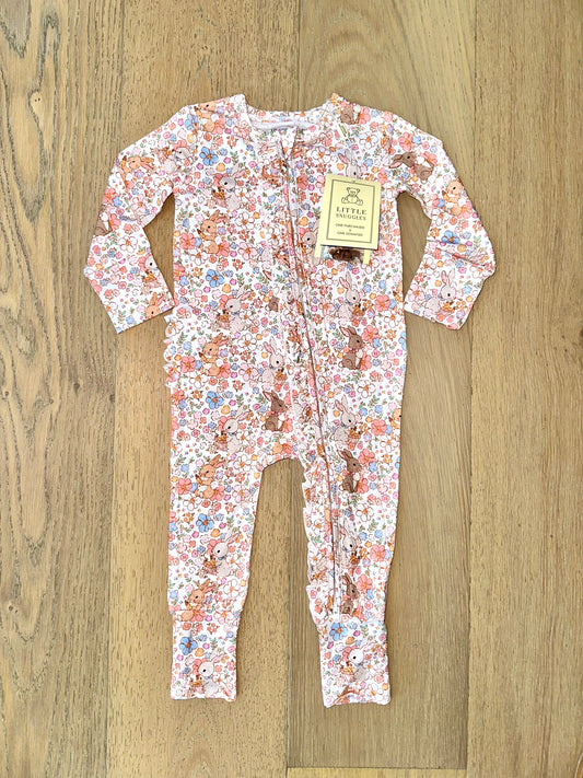 Bamboo Ruffle Zipper Romper (IVY)- BLOSSOM BUNNIES